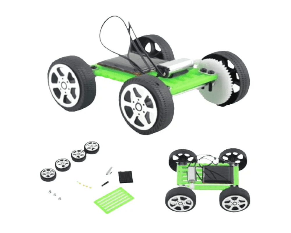 Carro robot solar armable verde para proyecto estudiantil DIY